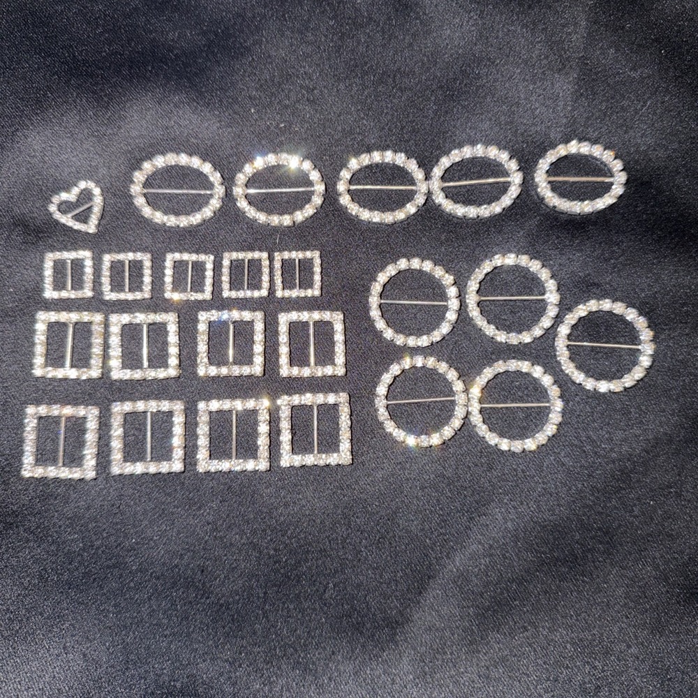 24 Small Rhinestone Slide Buckles Circle Oval Square Metal & Crystal/glass Craft